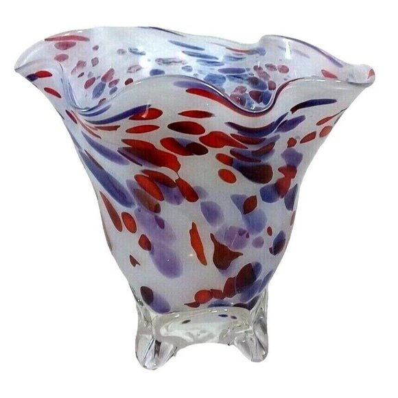 Mid Century Studio Art Glass Murano Purple Pink Confetti Flower Petal Vase - Picture 5 of 14